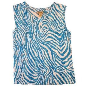Vintage Plisse M Stretch Teal Animal Zebra Crepe Crinkle Textured Tank 90s Y2K